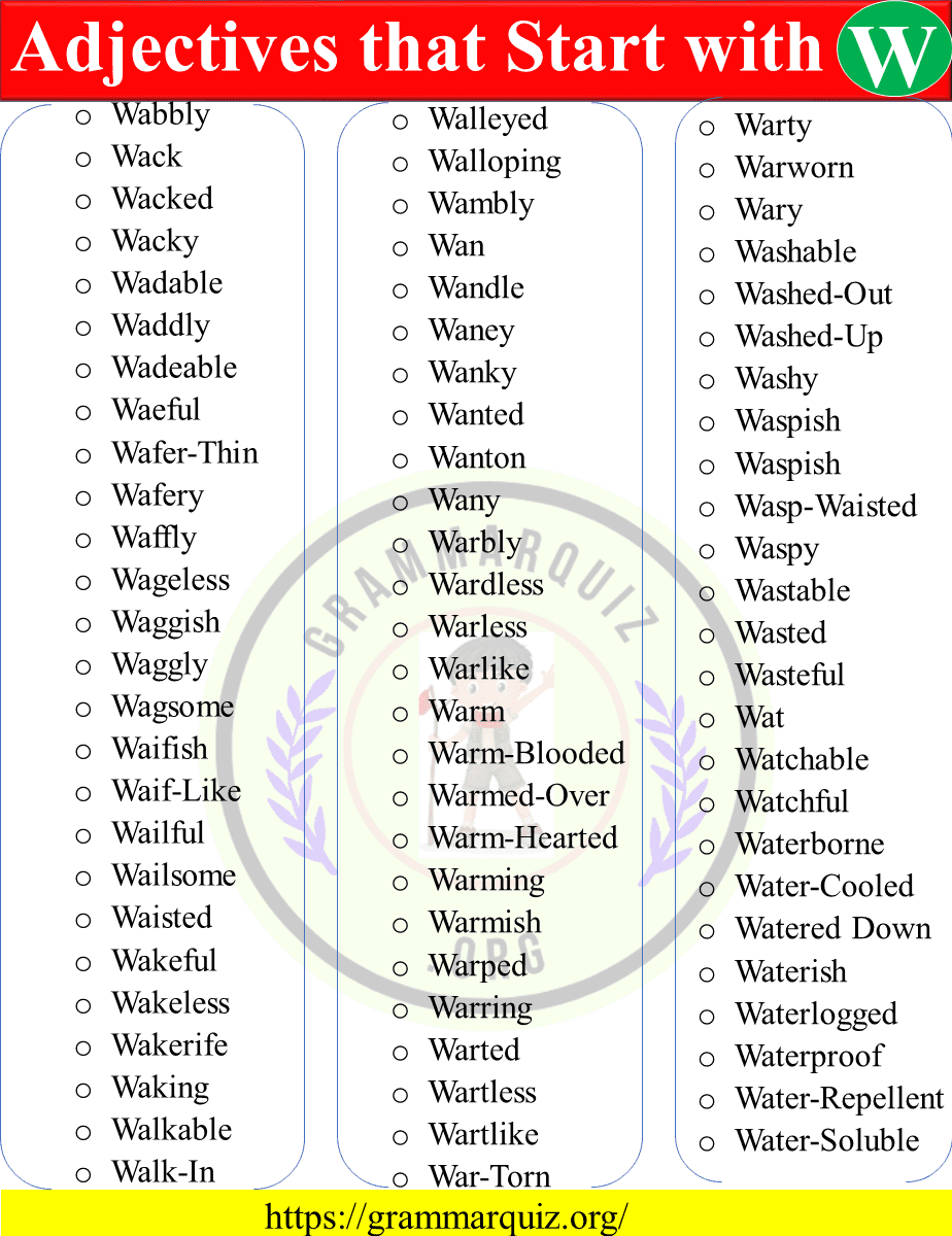 Adjectives That Start With W W Adjectives List